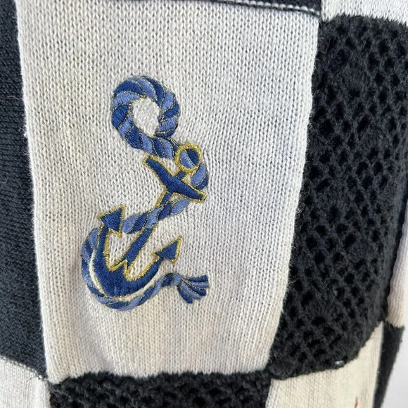 Jenny Nautical Metallic Embroidered Vintage Sweater Small Crochet Patchwork Knit - Picture 8 of 11